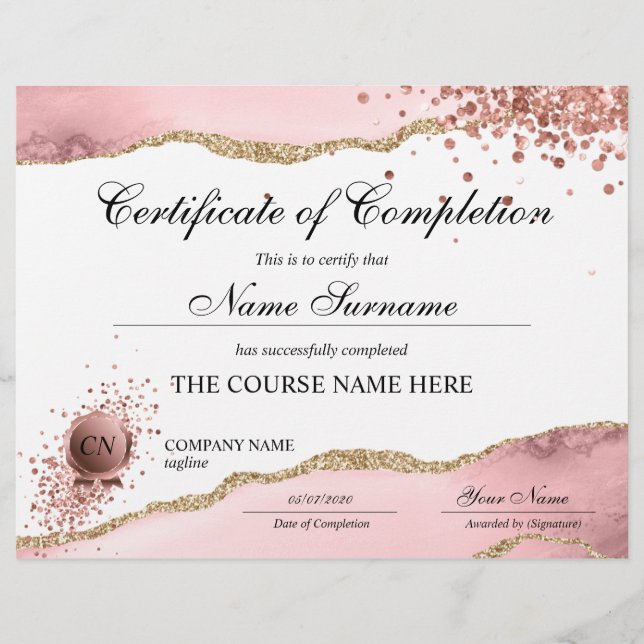 Papier Certificat de fin de cours (Devant)