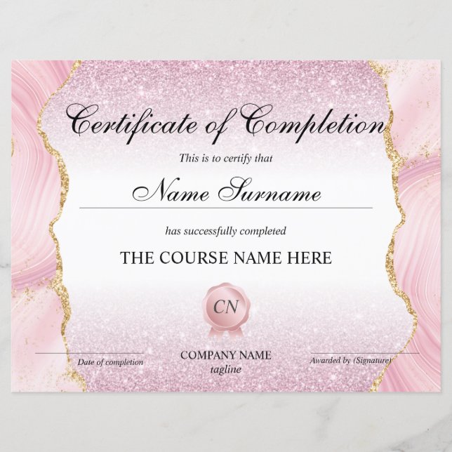 Papier Certificat de fin de cours (Devant)