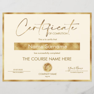 Papier Certificat de fin de cours