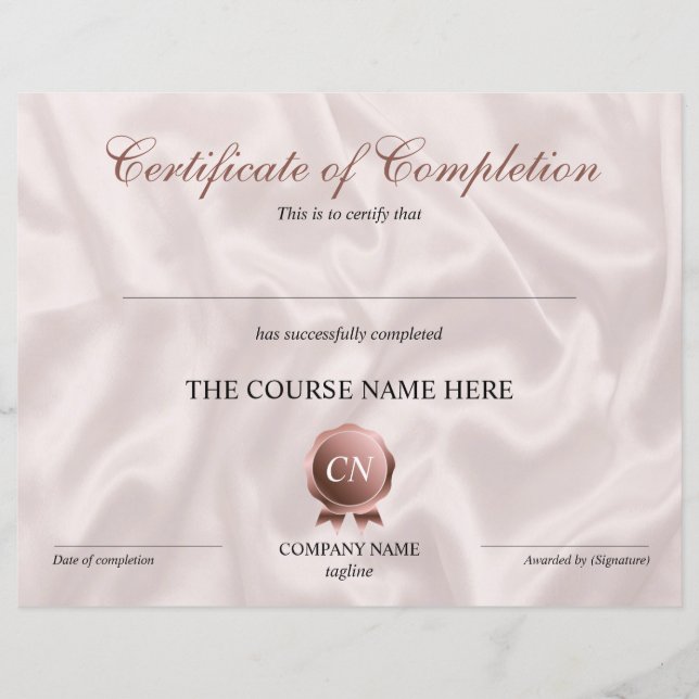 Papier Certificat de fin de cours (Devant)