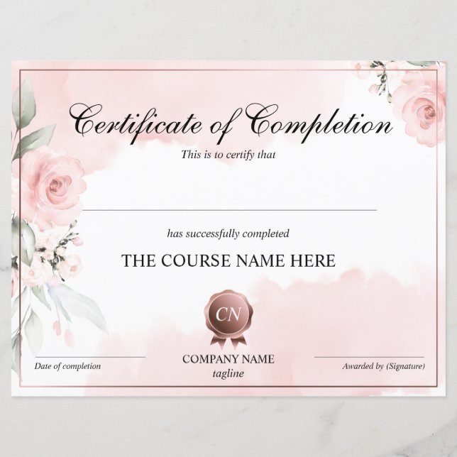 Papier Certificat de fin de cours (Devant)