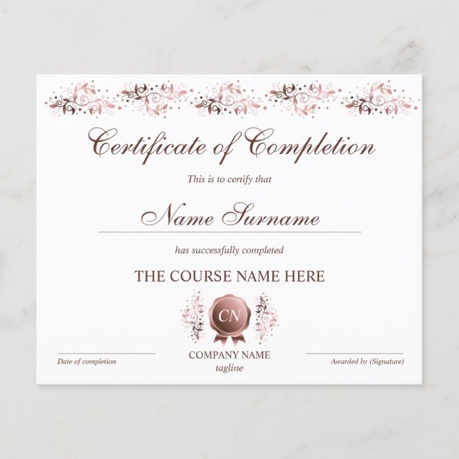 Papier Certificat de fin de cours (Devant)