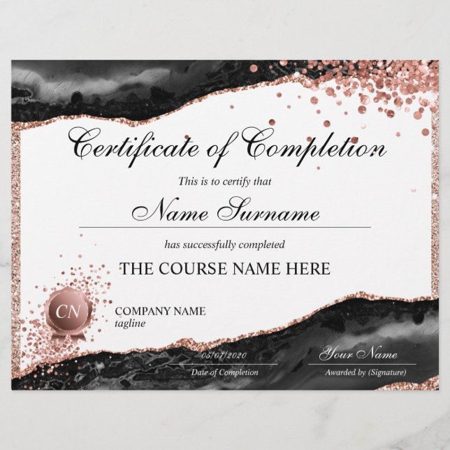 Papier Certificat de fin de cours (Devant)