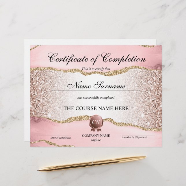 Papier Certificat de fin de cours (Devant/Arrière en situation)