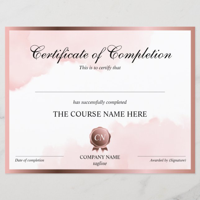 Papier Certificat de fin de cours (Devant)