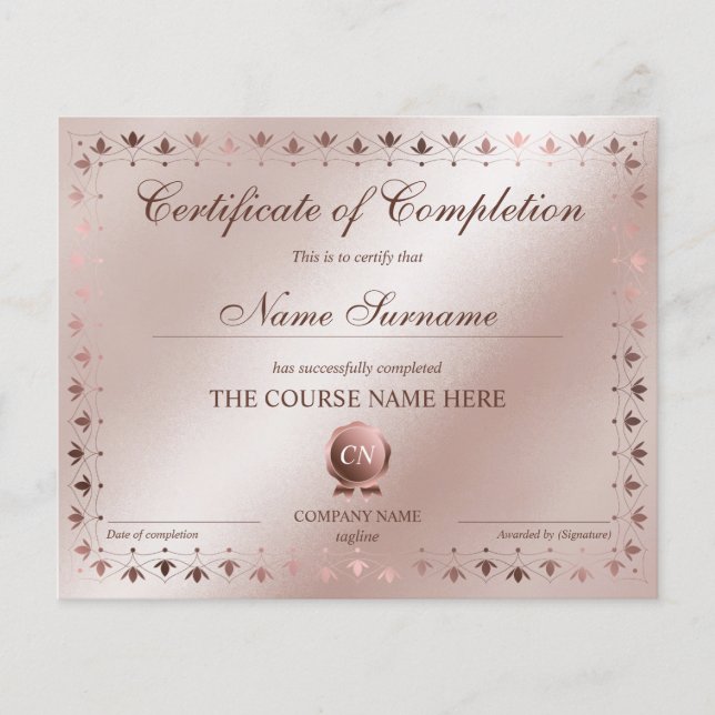 Papier Certificat de fin de cours (Devant)