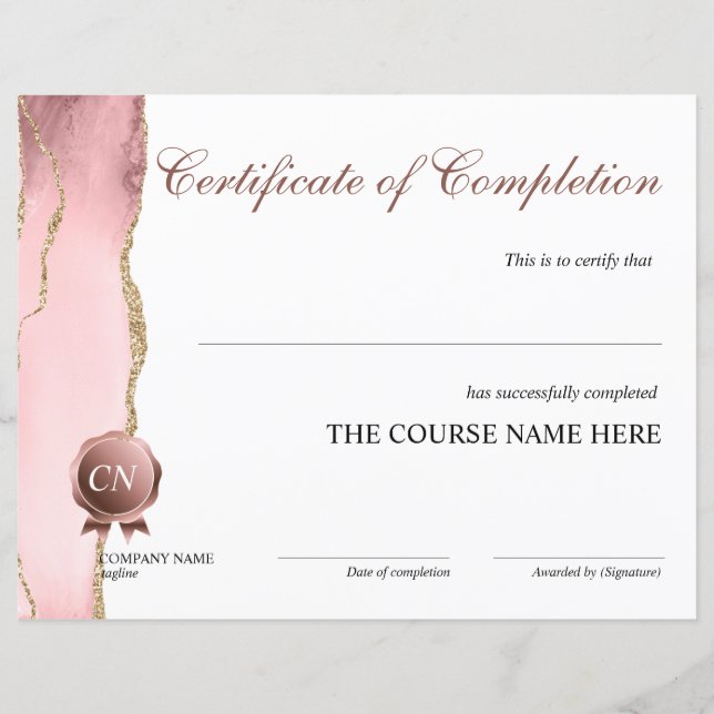 Papier Certificat de fin de cours (Devant)