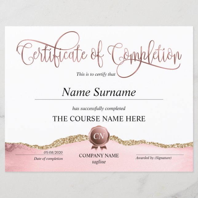 Papier Certificat de fin de cours (Devant)