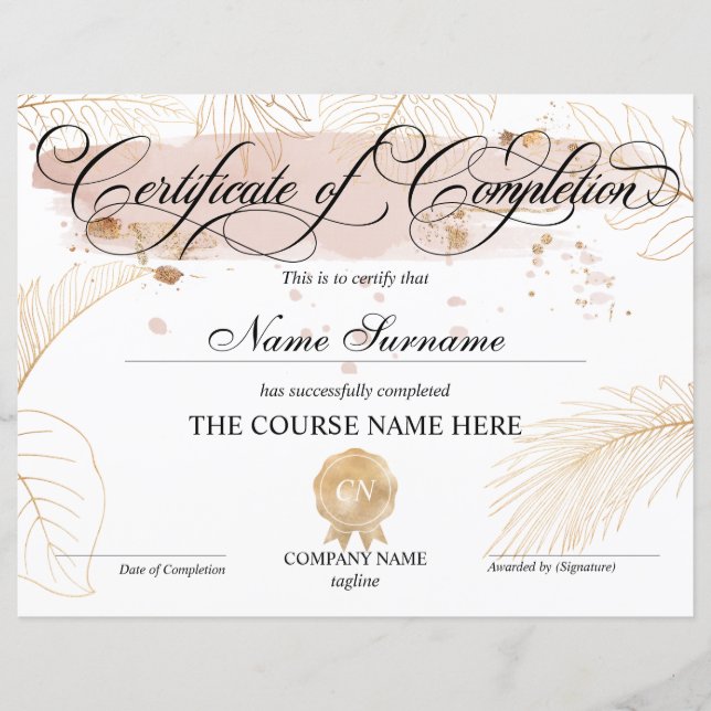 Papier Certificat de fin de cours (Devant)