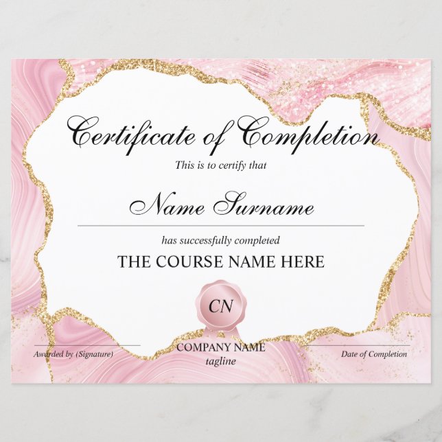 Papier Certificat de fin de cours (Devant)