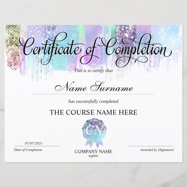 Papier Certificat de fin de cours (Devant)