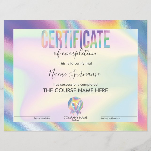 Papier Certificat de fin de cours (Devant)