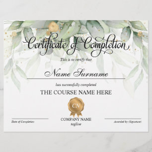 Papier Certificat de fin de cours