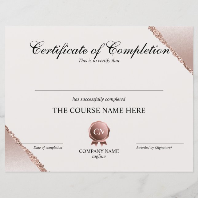 Papier Certificat de fin de cours (Devant)