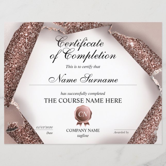 Papier Certificat de fin de cours (Devant)