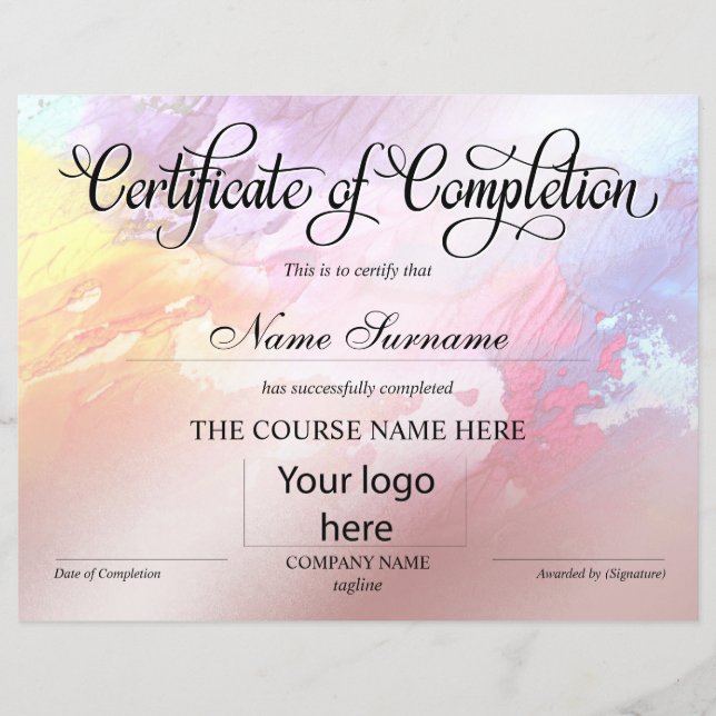 Papier Certificat de fin de cours (Devant)