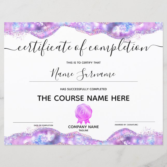 Papier Certificat de fin de cours (Devant)