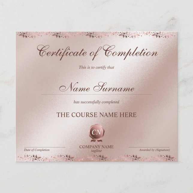 Papier Certificat de fin de cours (Devant)