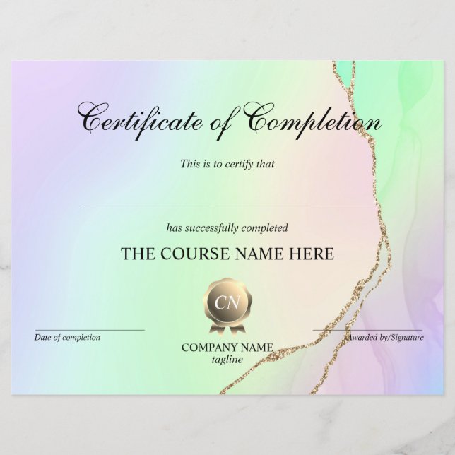 Papier Certificat de fin de cours (Devant)
