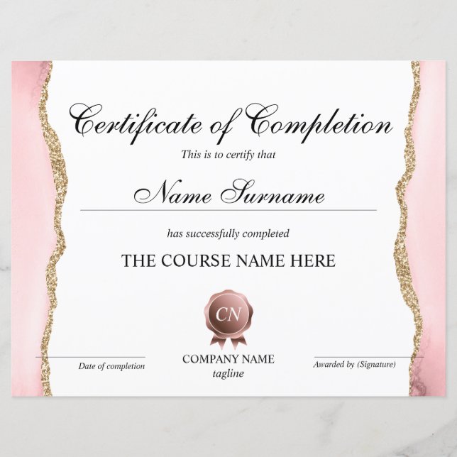 Papier Certificat de fin de cours (Devant)