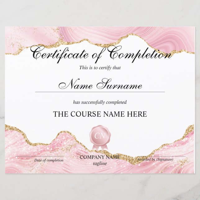 Papier Certificat de fin de cours (Devant)