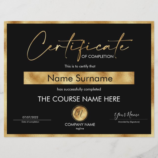 Papier Certificat de fin de cours (Devant)