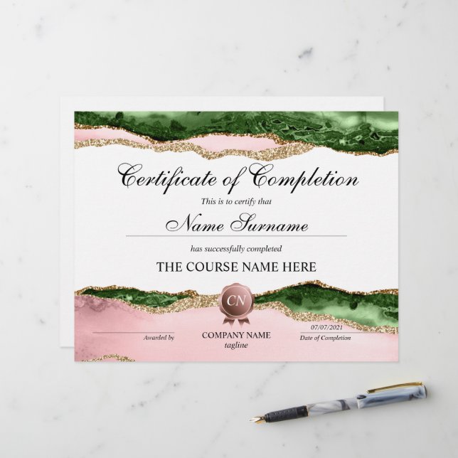 Papier Certificat de fin de cours (Devant/Arrière en situation)
