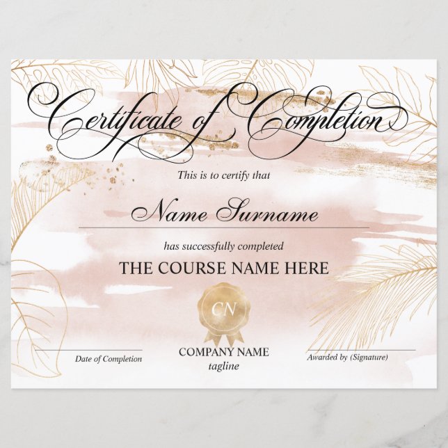 Papier Certificat de fin de cours (Devant)