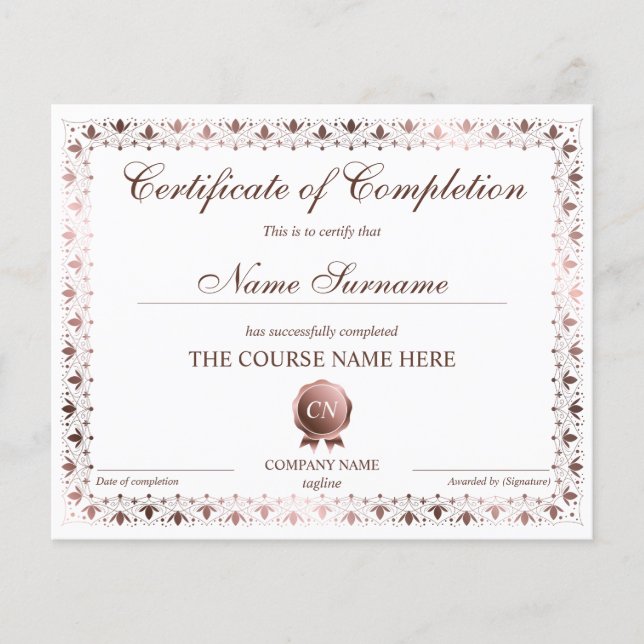 Papier Certificat de fin de cours (Devant)