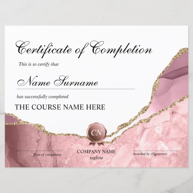 Papier Certificat de fin de cours (Devant)