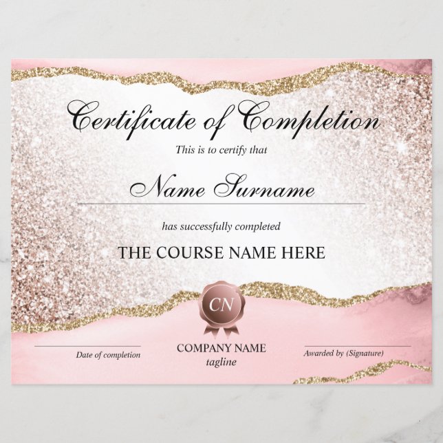 Papier Certificat de fin de cours (Devant)