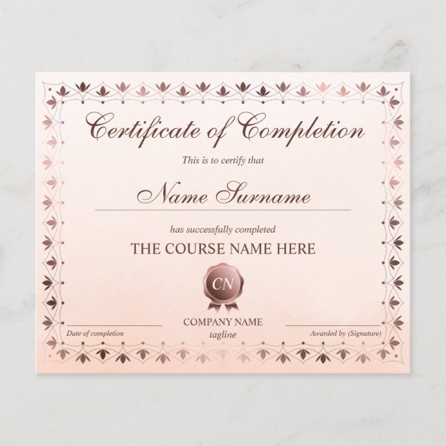 Papier Certificat de fin de cours (Devant)
