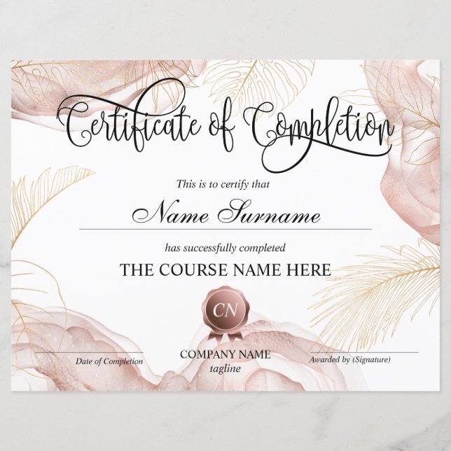 Papier Certificat de fin de cours (Devant)