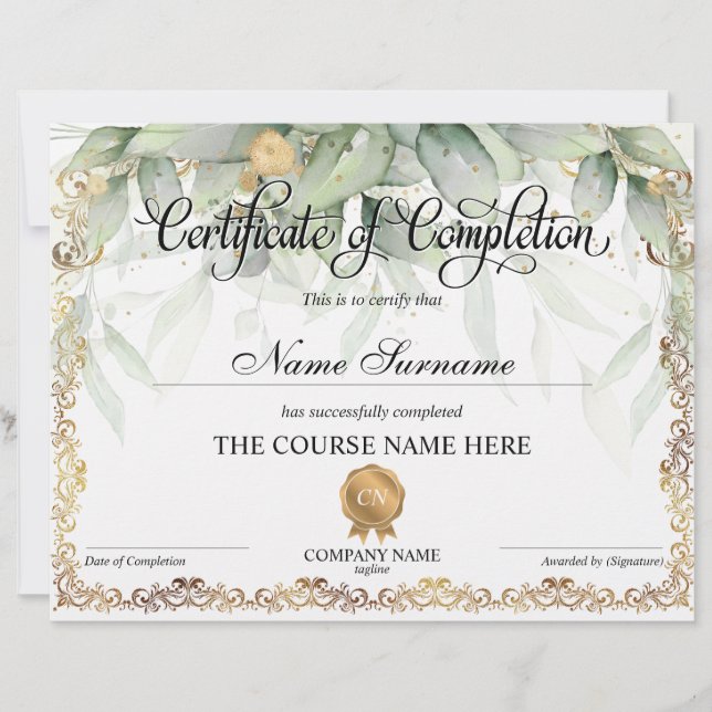 Papier Certificat de fin de cours (Devant)