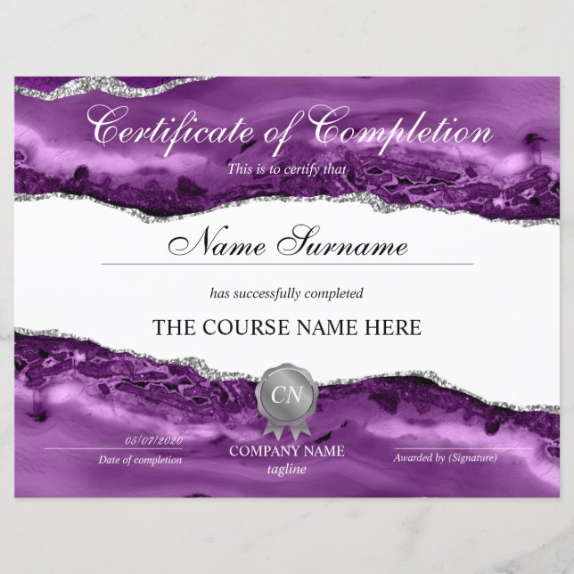Papier Certificat de fin de cours (Devant)