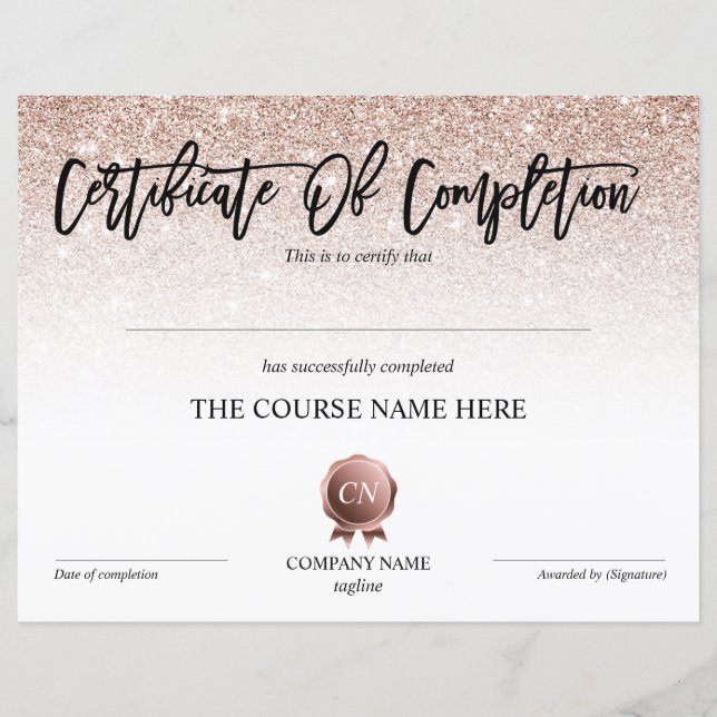 Papier Certificat de fin de cours (Devant)