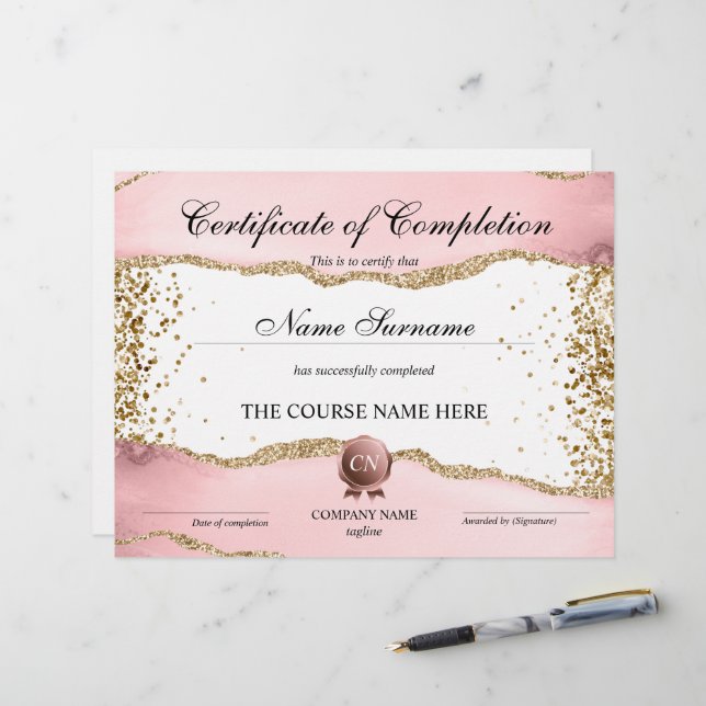 Papier Certificat de fin de cours (Devant/Arrière en situation)