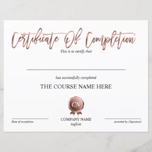 Papier Certificat de fin de cours