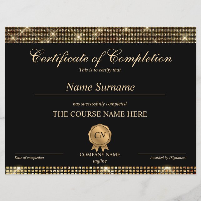 Papier Certificat de fin de cours (Devant)