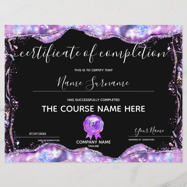 Papier Certificat de fin de cours (Devant)