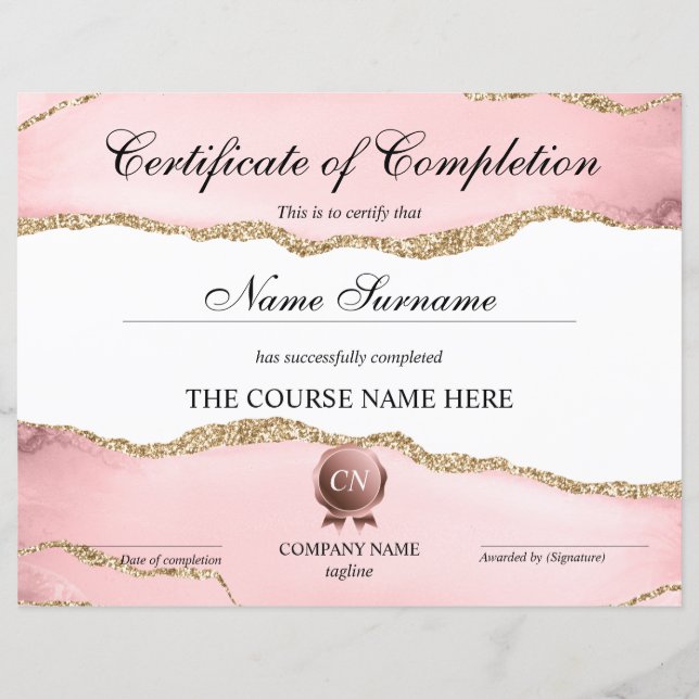 Papier Certificat de fin de cours (Devant)