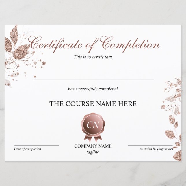 Papier Certificat de fin de cours (Devant)
