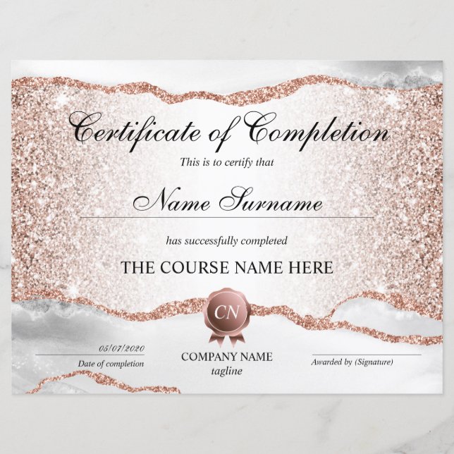 Papier Certificat de fin de cours (Devant)