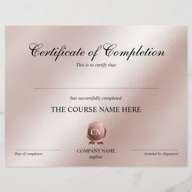 Papier Certificat de fin de cours (Devant)