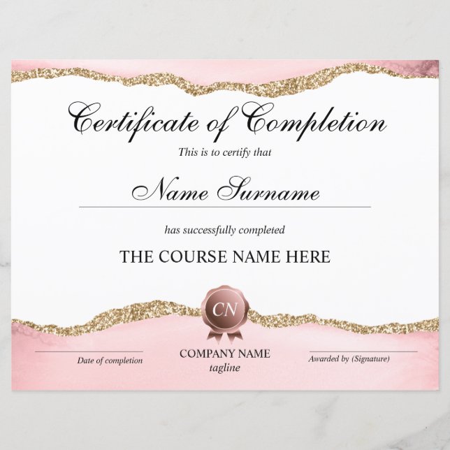 Papier Certificat de fin de cours (Devant)