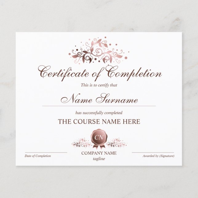 Papier Certificat de fin de cours (Devant)