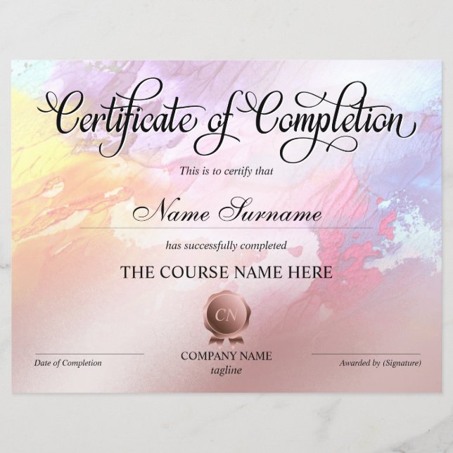 Papier Certificat de fin de cours (Devant)