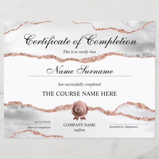 Papier Certificat de fin de cours (Devant)