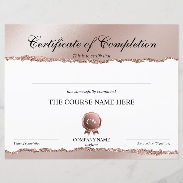 Papier Certificat de fin de cours (Devant)