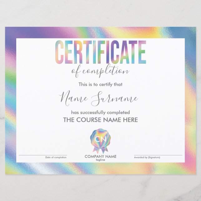 Papier Certificat de fin de cours (Devant)